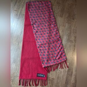 Vintage Eaton 100% Wool Red Patterned Scarf